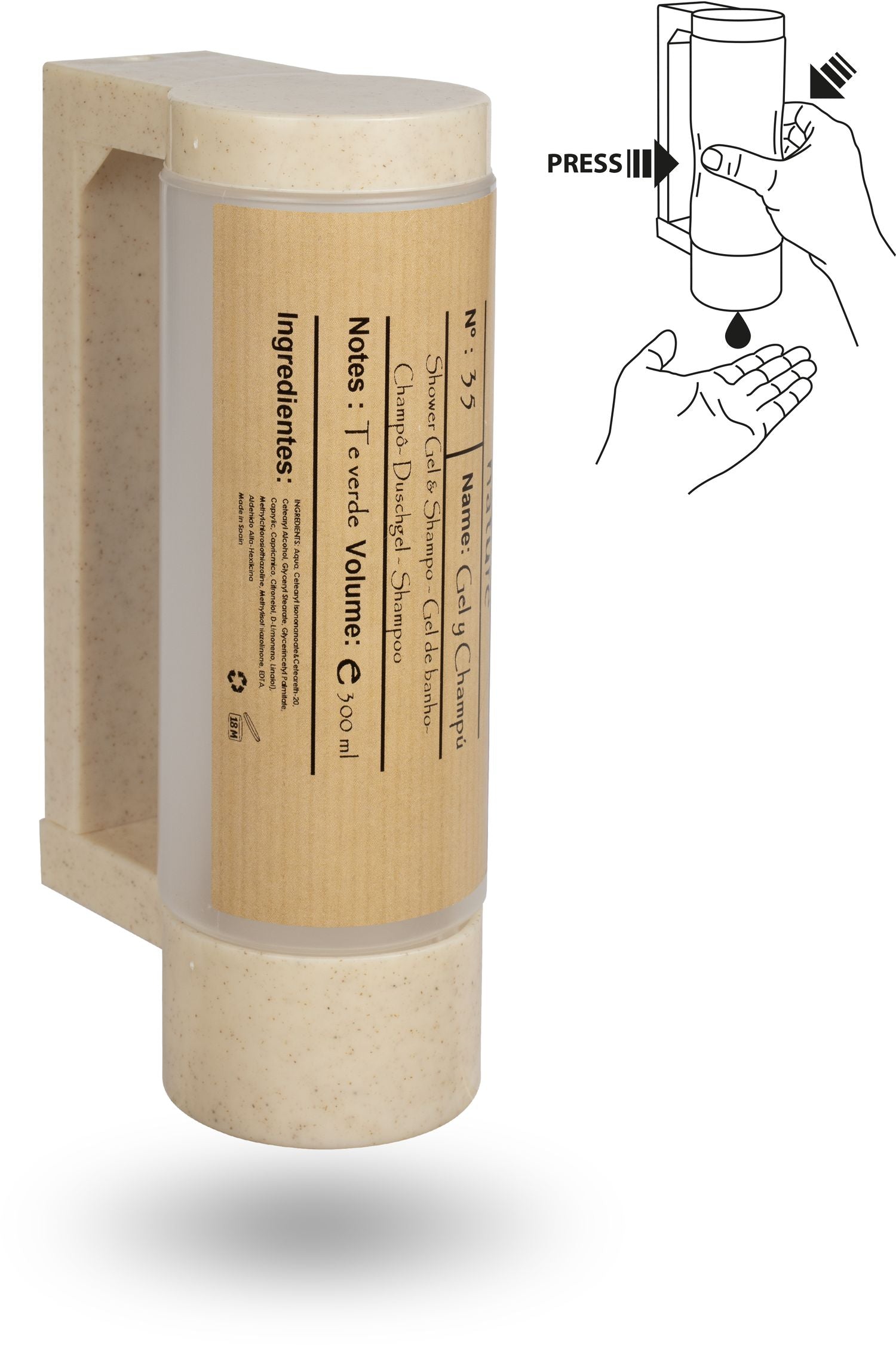 Halterung mit leerer 400 ml BIO-Spenderflasche - Diebstahlsicherung (für Duschgel & Shampoo)