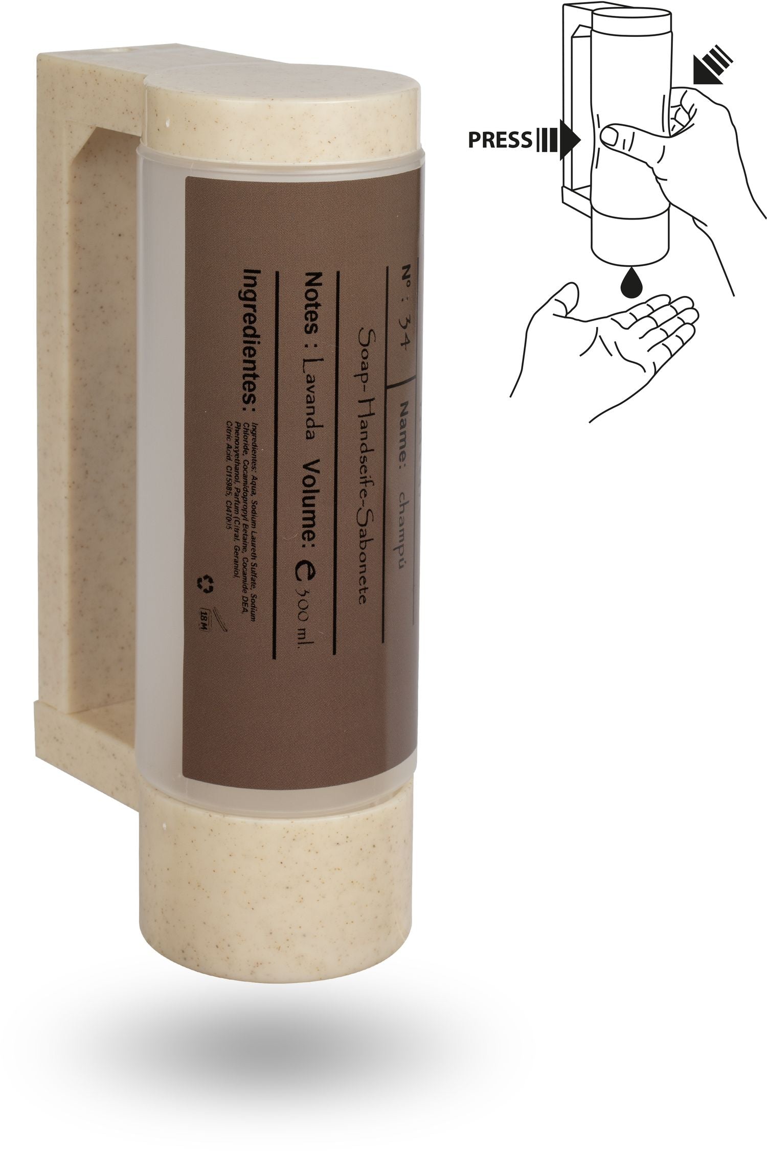 Halterung mit leerer 400 ml BIO-Spenderflasche - Diebstahlsicherung (für Handseife)