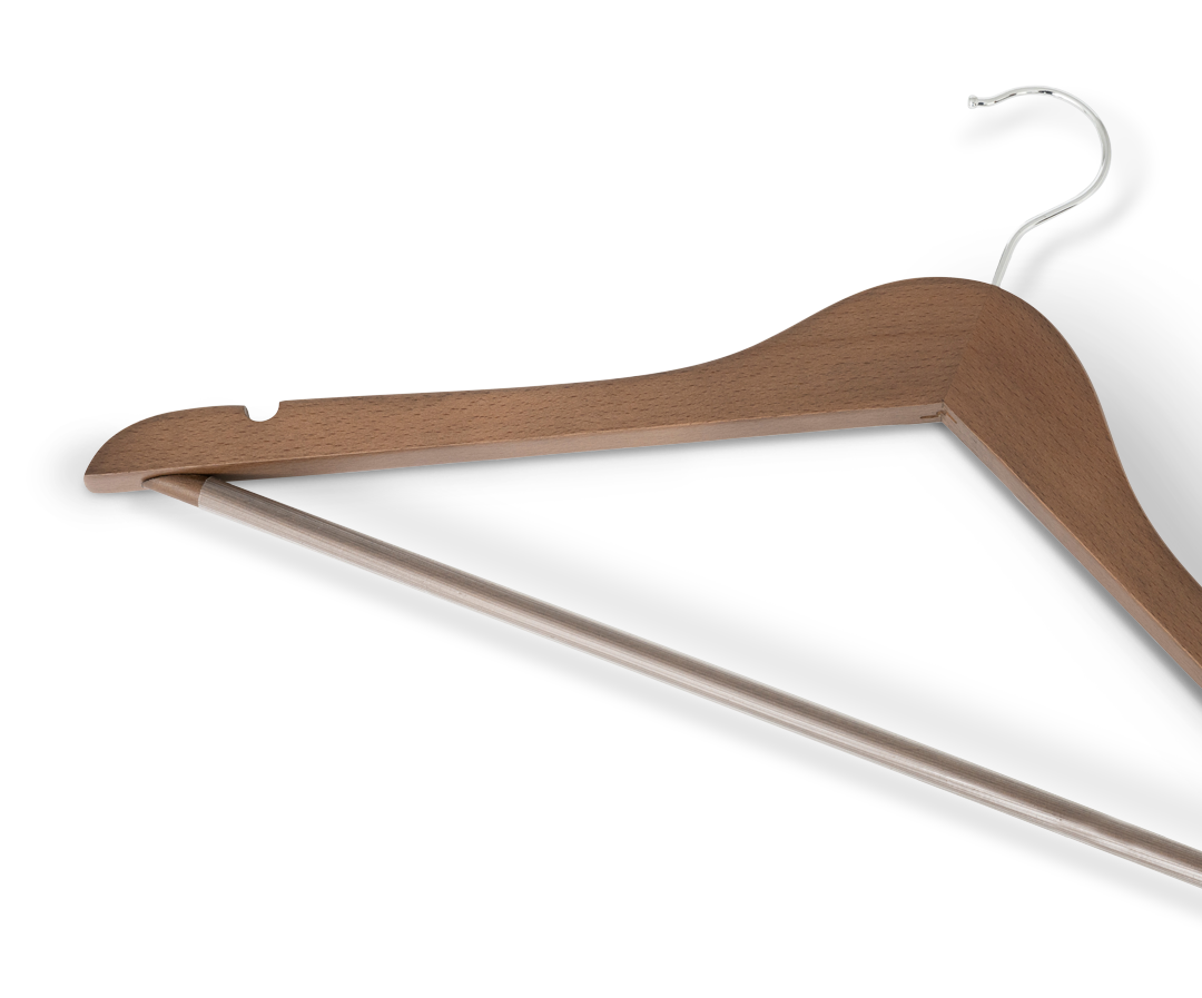 Kleiderbügel mit Haken und Stange | Walnuss