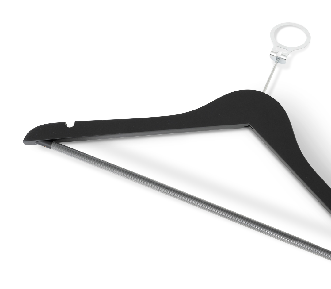 Kleiderbügel mit Anstecknadel und Stange | Schwarz