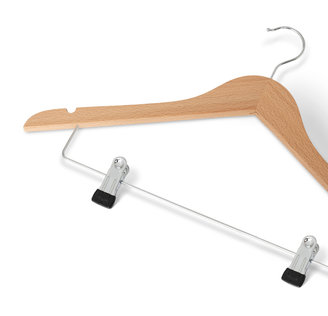 Kleiderbügel mit Haken und Clips | Natur