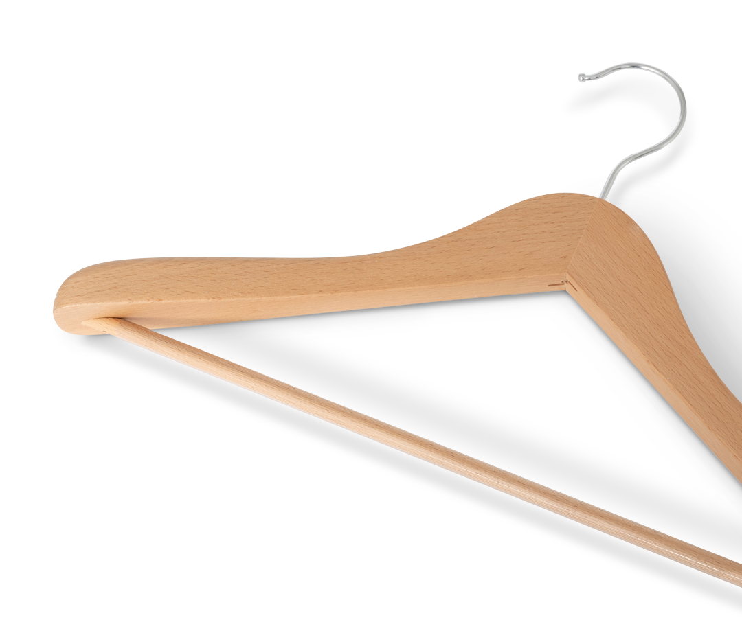 Extra breiter Kleiderbügel mit Stange & Haken | Natur