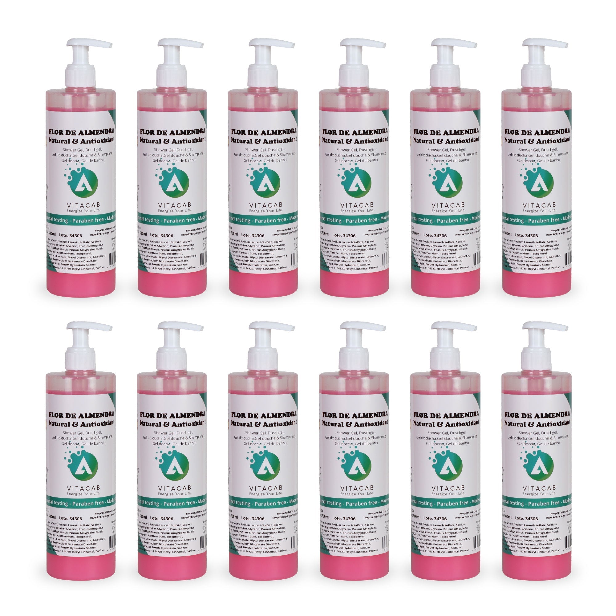 Vitacab - Seifenspender mit Duschgel Mandelblüten 500ml | 12 Stück