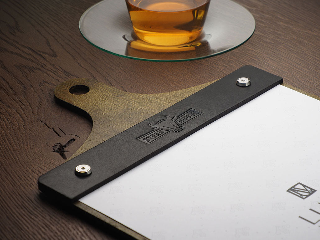 Menükarte A4 aus Holz & Leder