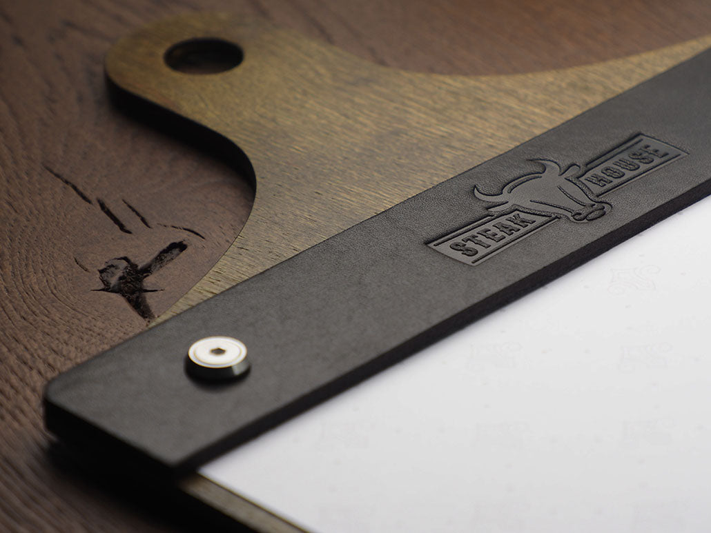 Menükarte A4 aus Holz & Leder