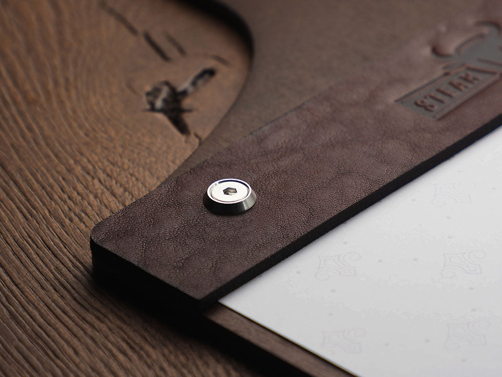 Menükarte A4 aus Holz & Leder