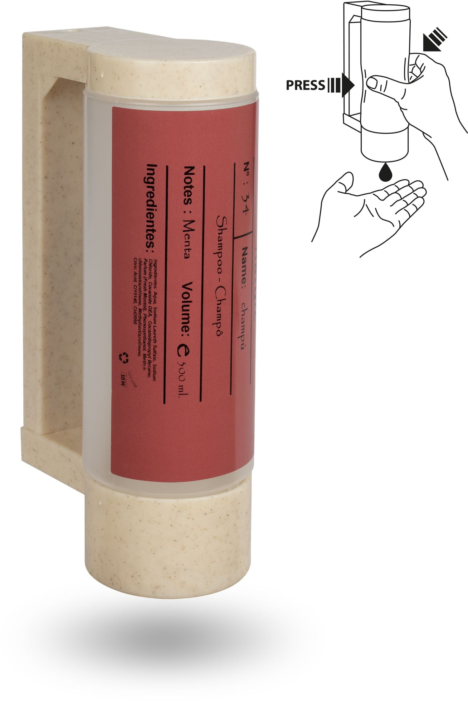 Halterung mit leerer 400 ml BIO-Spenderflasche - Diebstahlsicherung (für Shampoo)