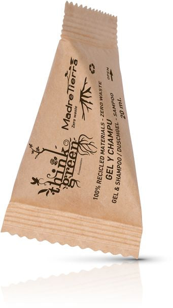 Pyramidenbeutel mit Duschgel & Shampoo Think Green 20ml