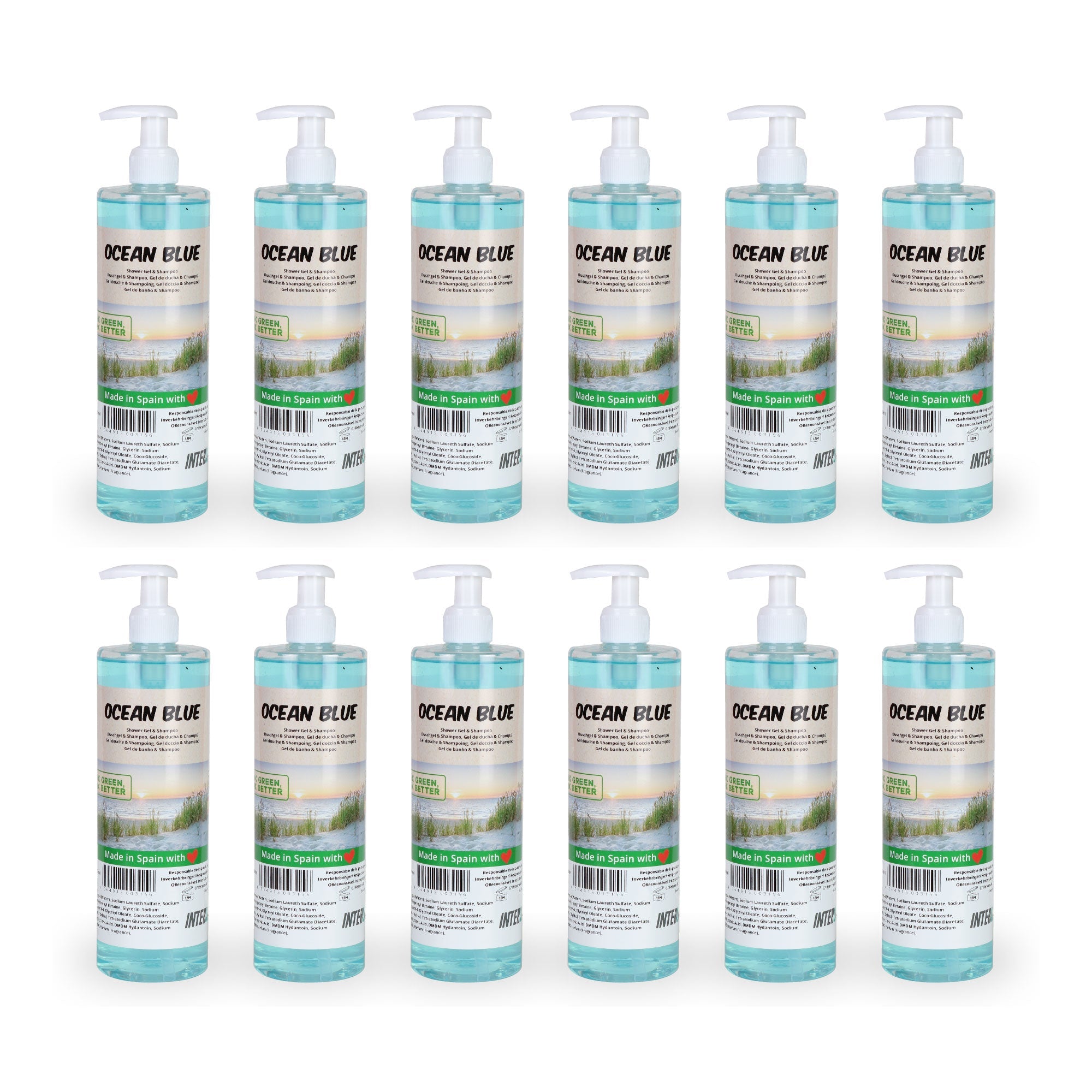 Intercabo - Duschgel & Shampoo 2in1 Ocean Blue Seifenspender 500ml | 12 Stück
