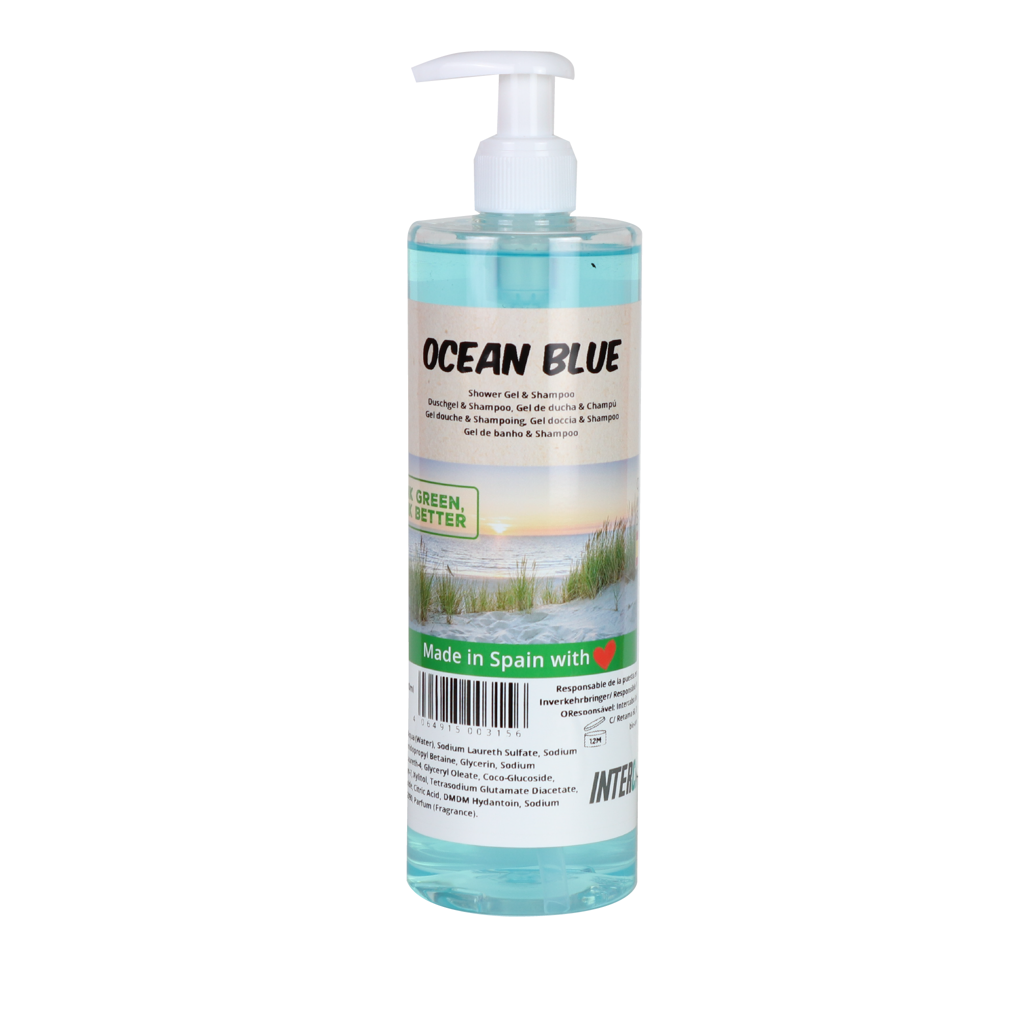 Intercabo - Duschgel & Shampoo 2in1 Ocean Blue Seifenspender 500ml | 12 Stück