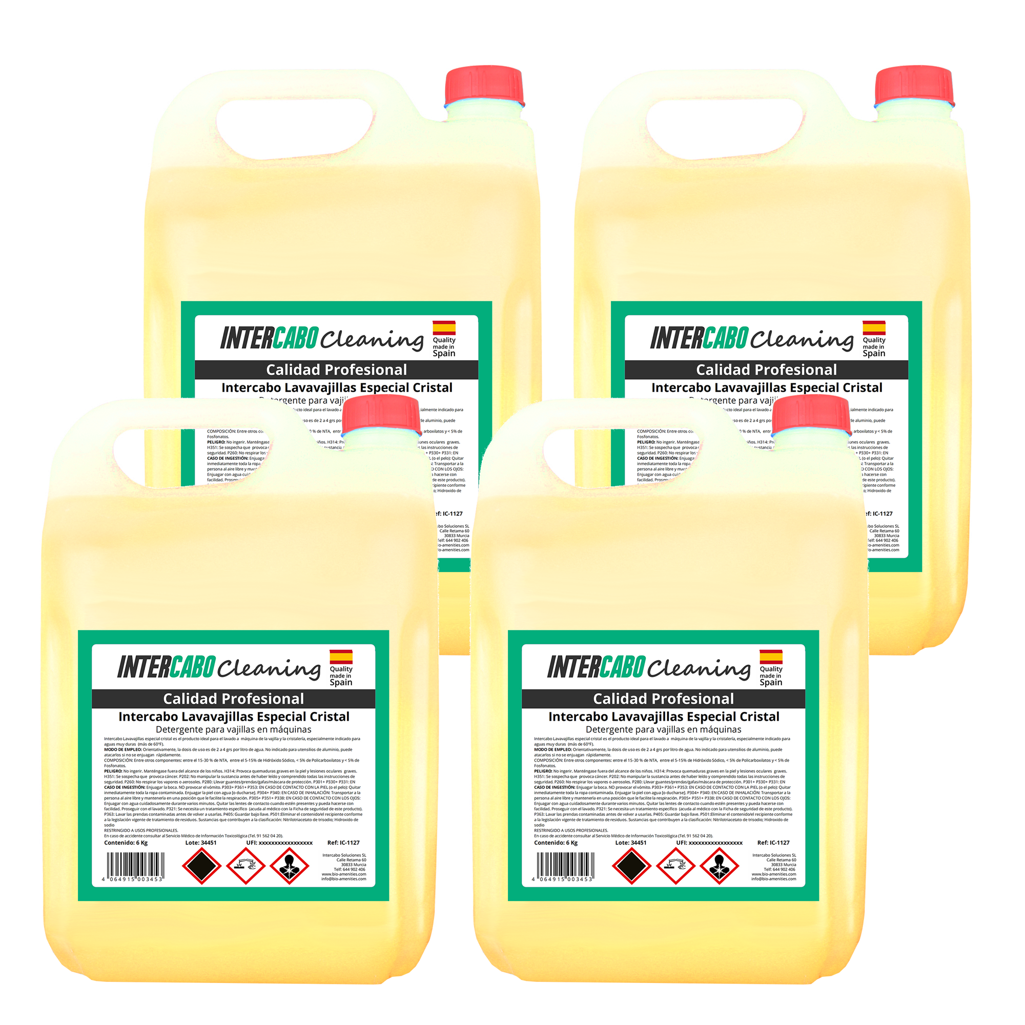 4 x 5L Geschirrspülmittel für Gläser Intercabo , Gesamt 20 Litros