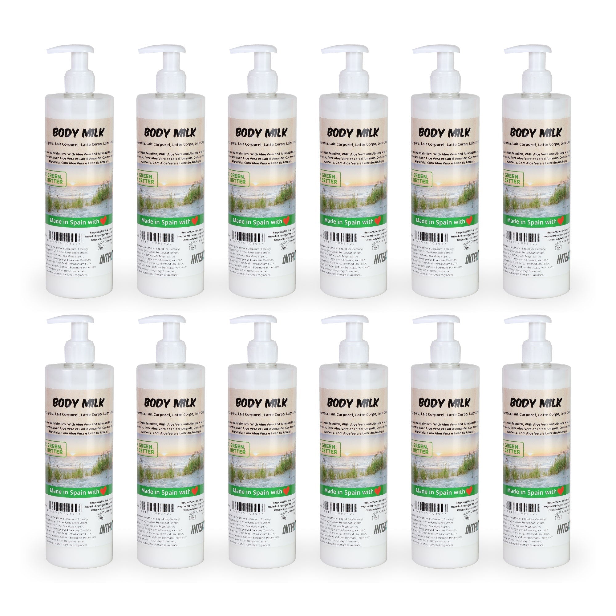 Intercabo - Body Milk mit Aloe Vera und Mandelmilch Spender 500 ml | 12 Stück