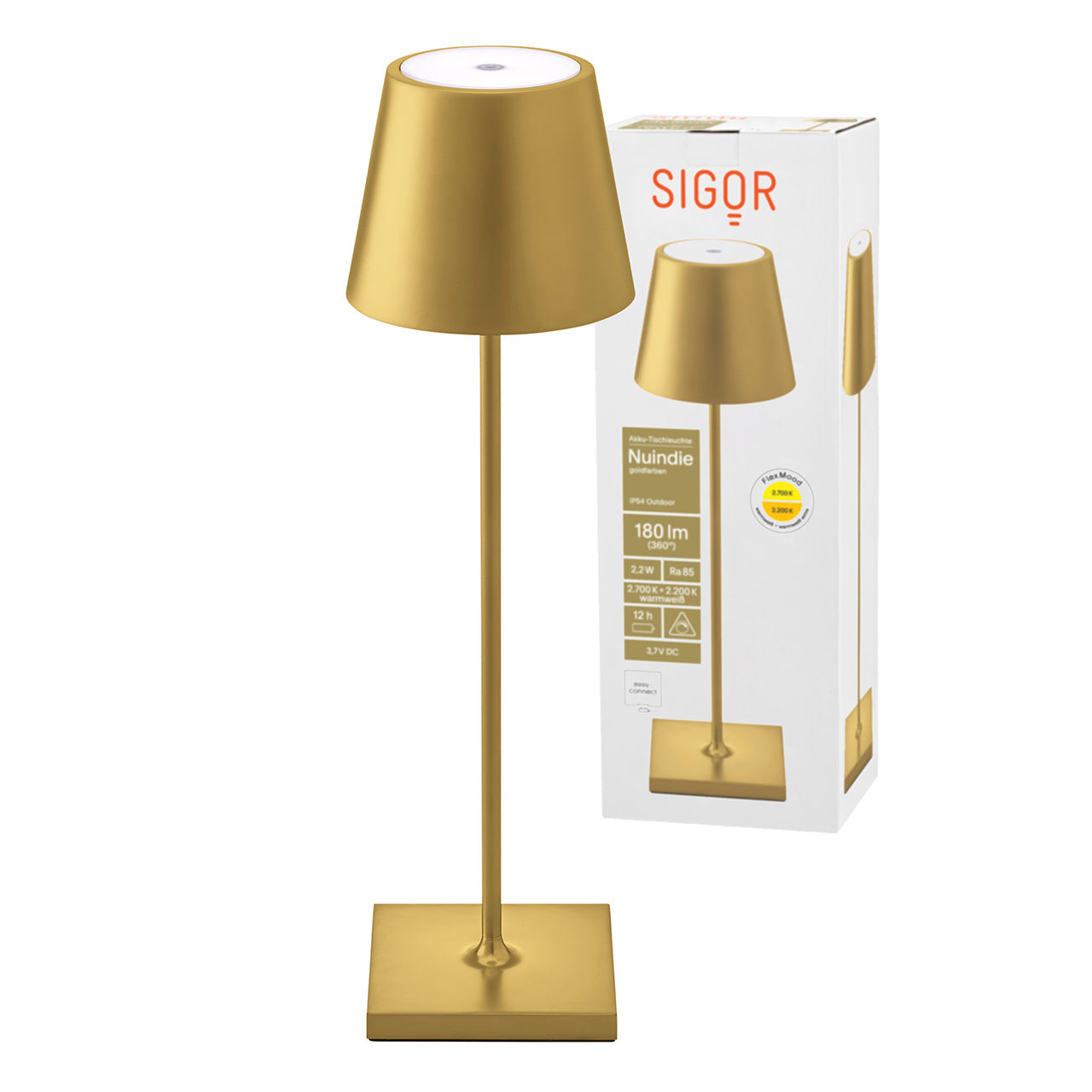 Akku-Tischleuchte Nuindie 380mm goldfarben rund