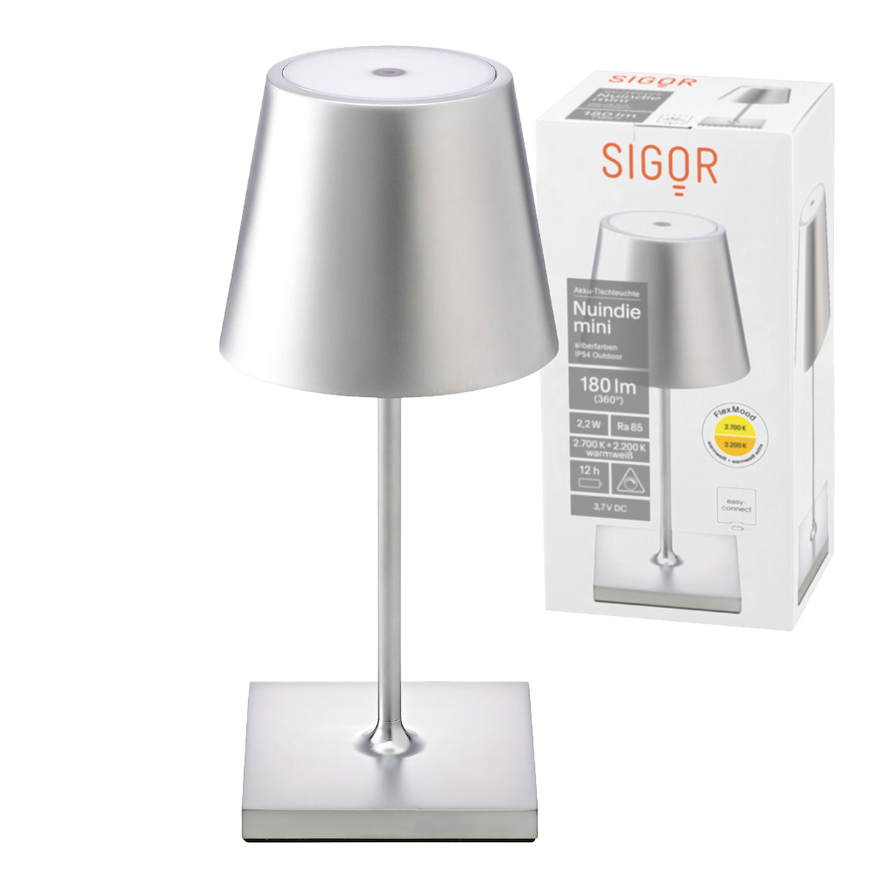 Akku-Tischleuchte Nuindie mini 250mm silberfarben