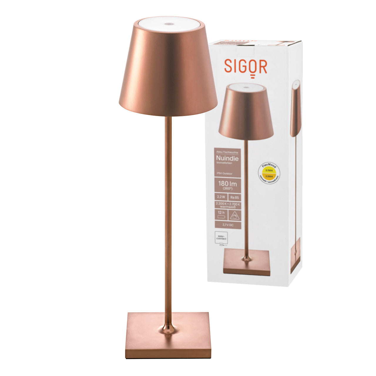 Akku-Tischleuchte Nuindie 380mm bronzefarben rund