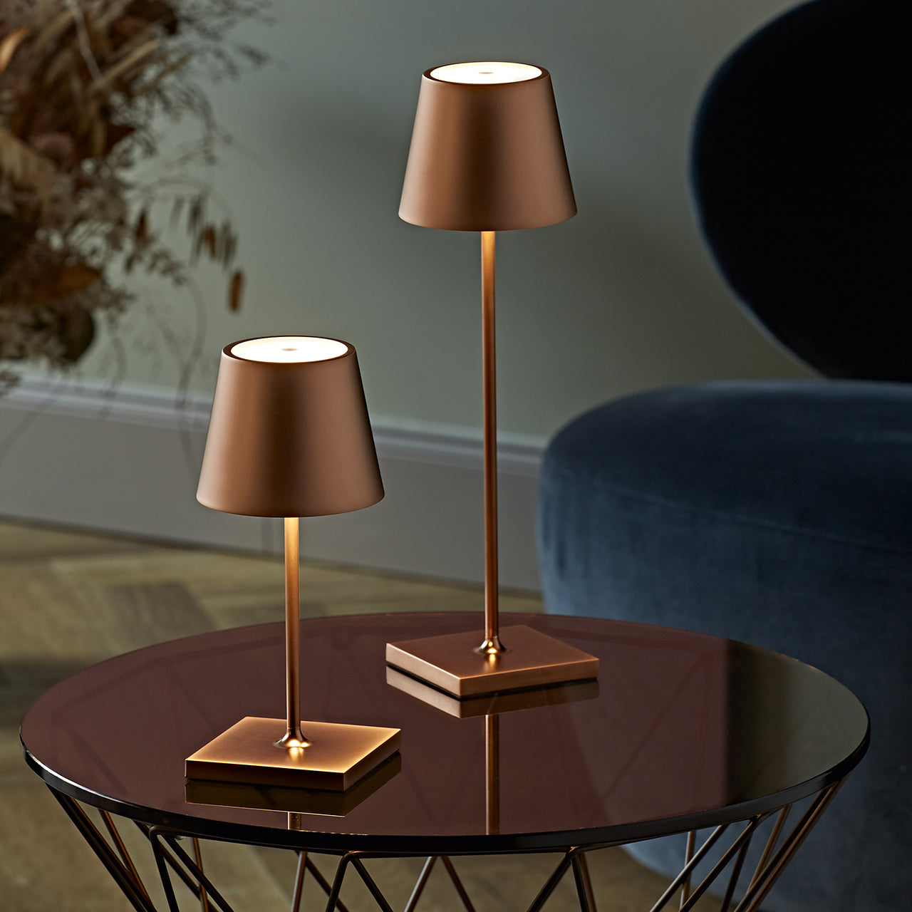Akku-Tischleuchte Nuindie 380mm bronzefarben rund