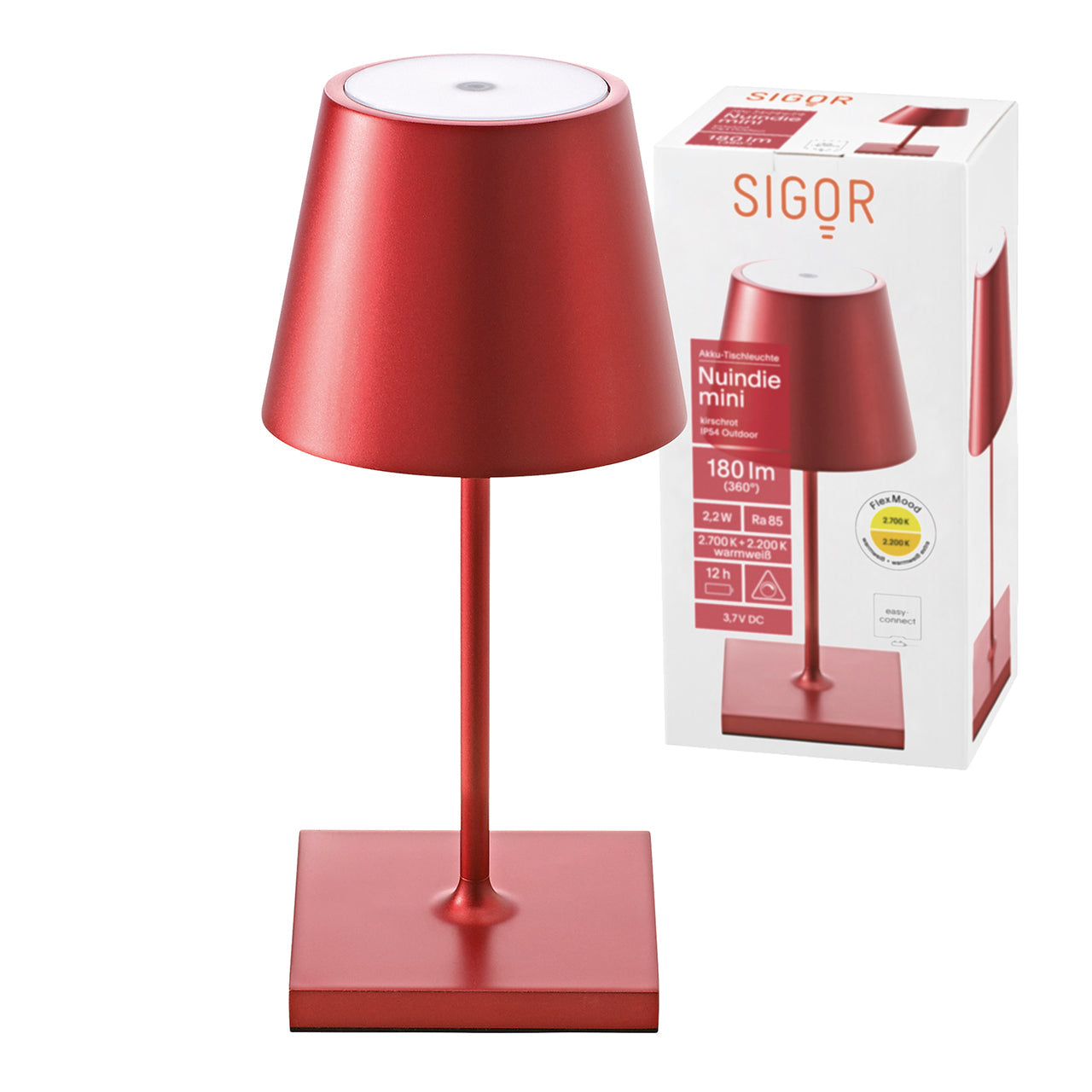 Akku-Tischleuchte Nuindie mini 250mm kirschrot