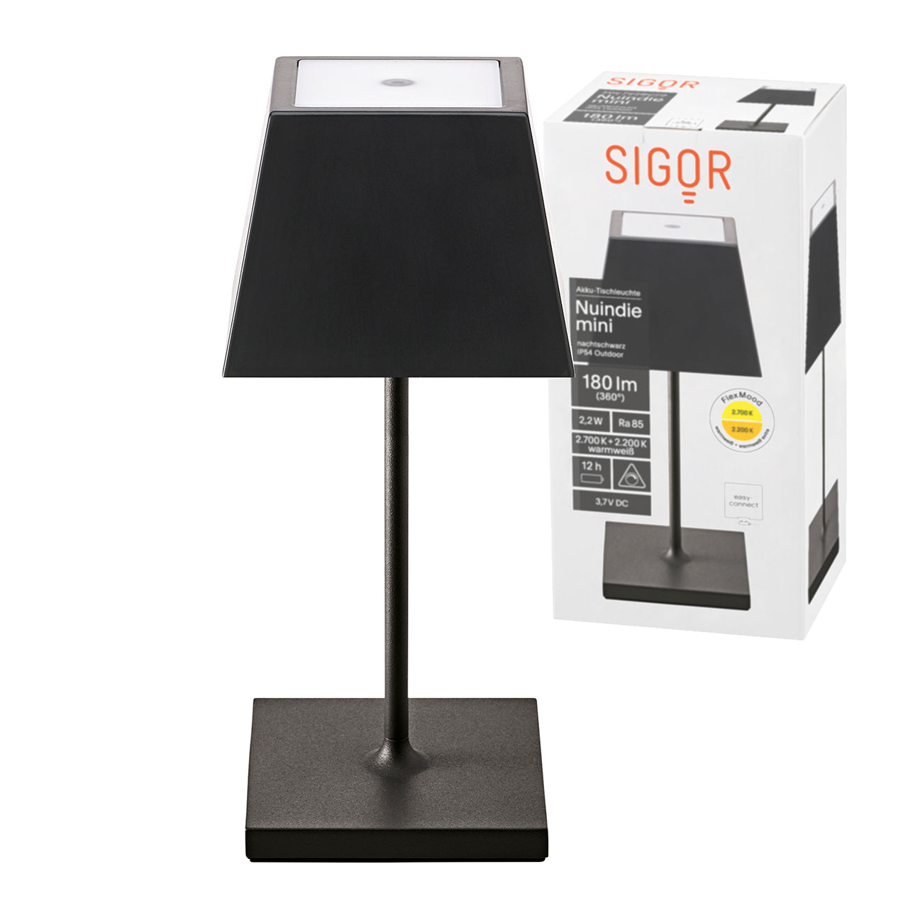 Akku-Tischleuchte Nuindie mini 250mm nachtschwarz